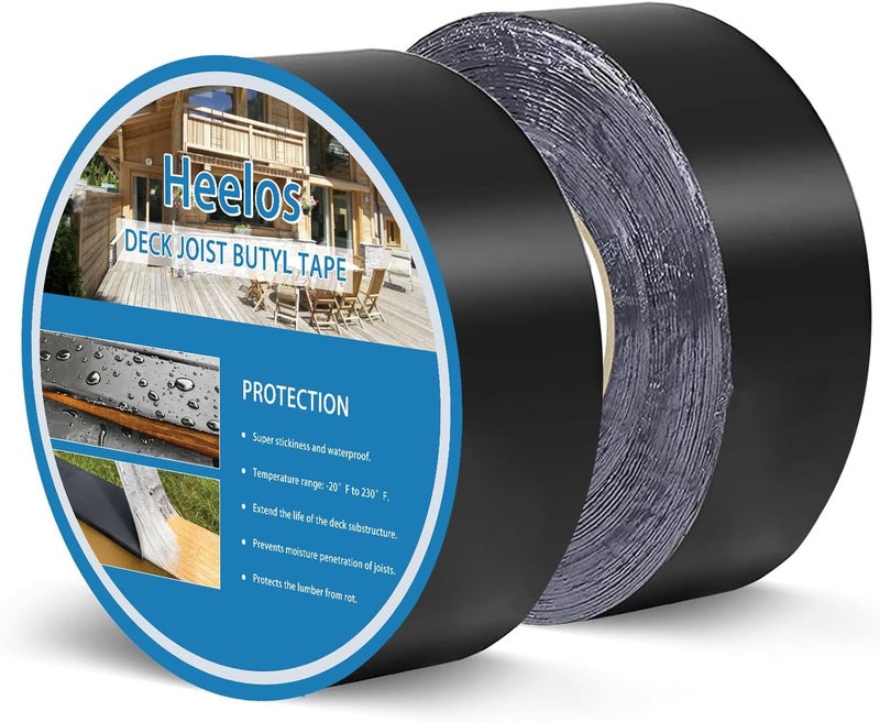 Heelos Butyl Joist Deck Tape for Decking 1-5/8''×50', 2 Pack Weather-Resistant Deck Joist Tape Waterproof Flashing Tape, Self-Adhesive Joist Tape Decking for Wood Decks Joist Beams Roof, Black - Image 1